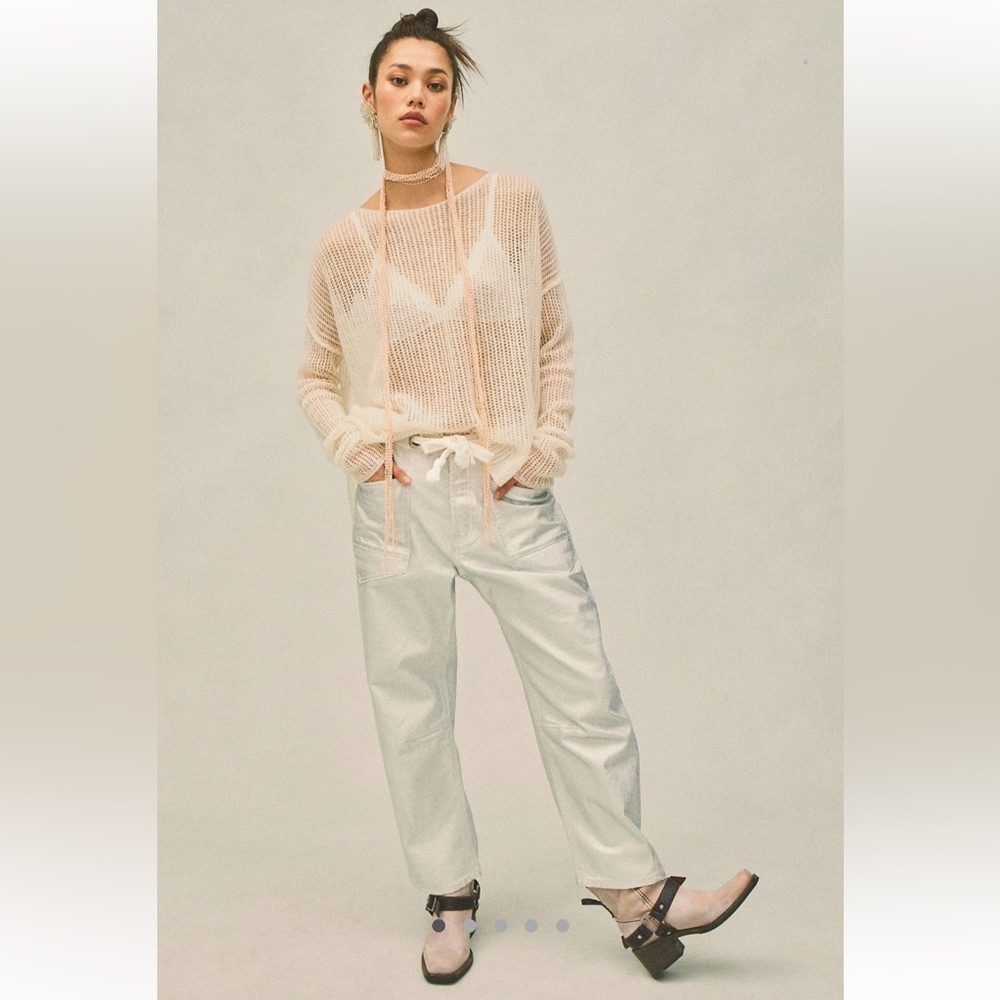 Free People We the Free Moxie Metallic Low-Slung Barrel Jeans